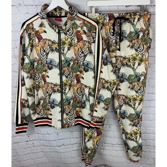 Victorious Tops - VICTORIOUS Men's Tiger 2 Pc Tracksuit Set Full Zip Sweatshirt Sweatpants Large